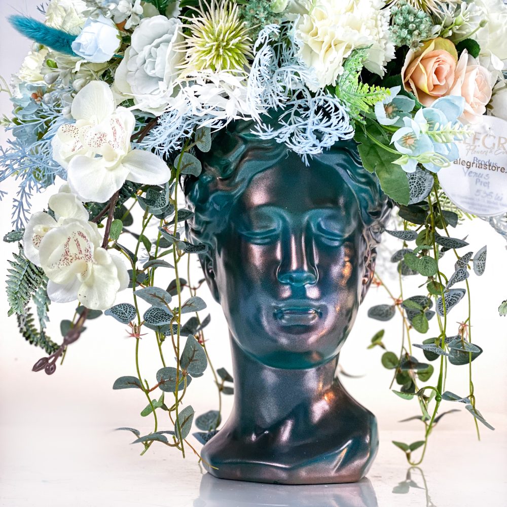 Cadou floral VENUS aranjament cu flori uscate si artificiale Atlantic theme in alb turcoaz si rose gold 3 scaled