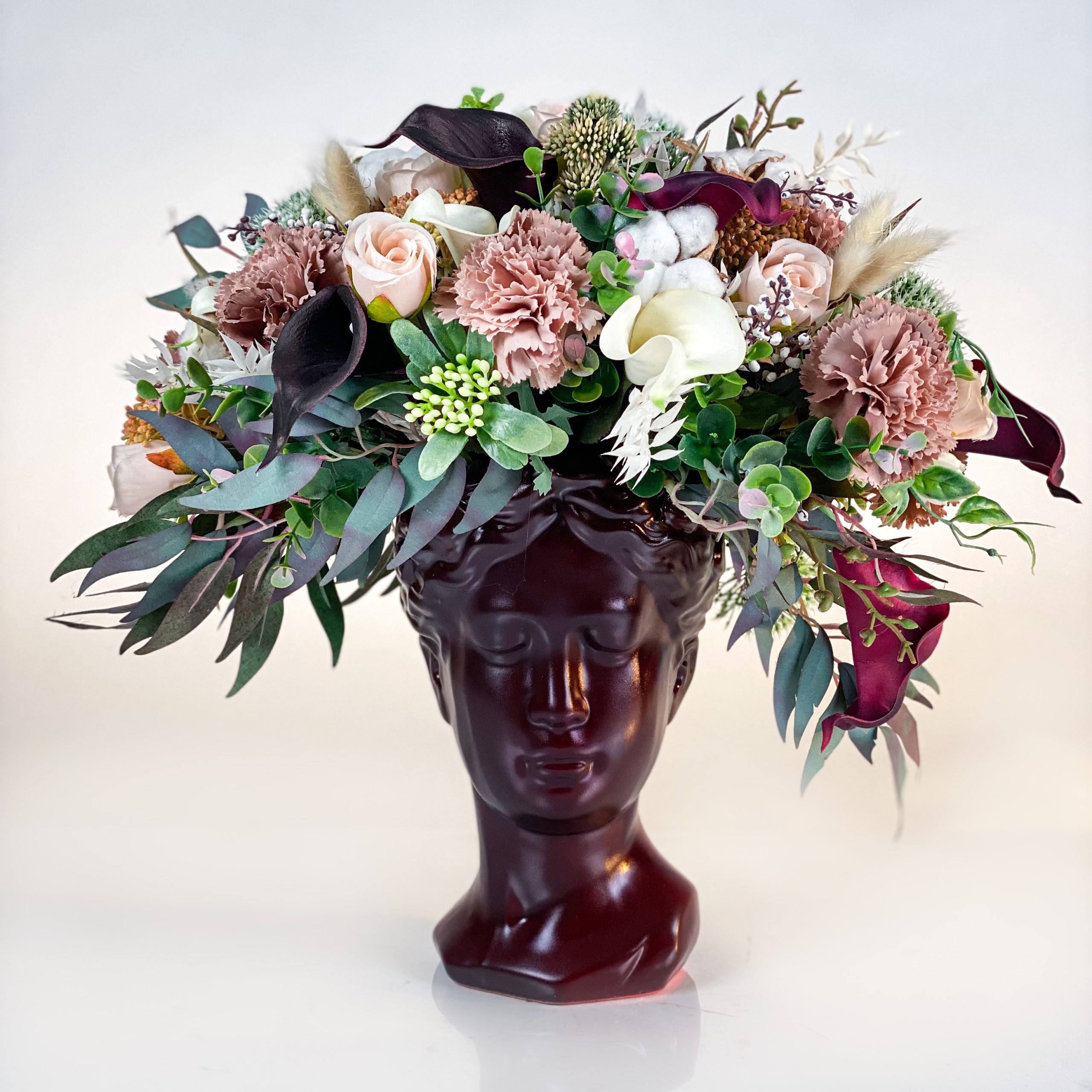 Cadou floral VENUS aranjament cu flori uscate si artificiale Cherry theme in bej burgundy si nude 1 scaled