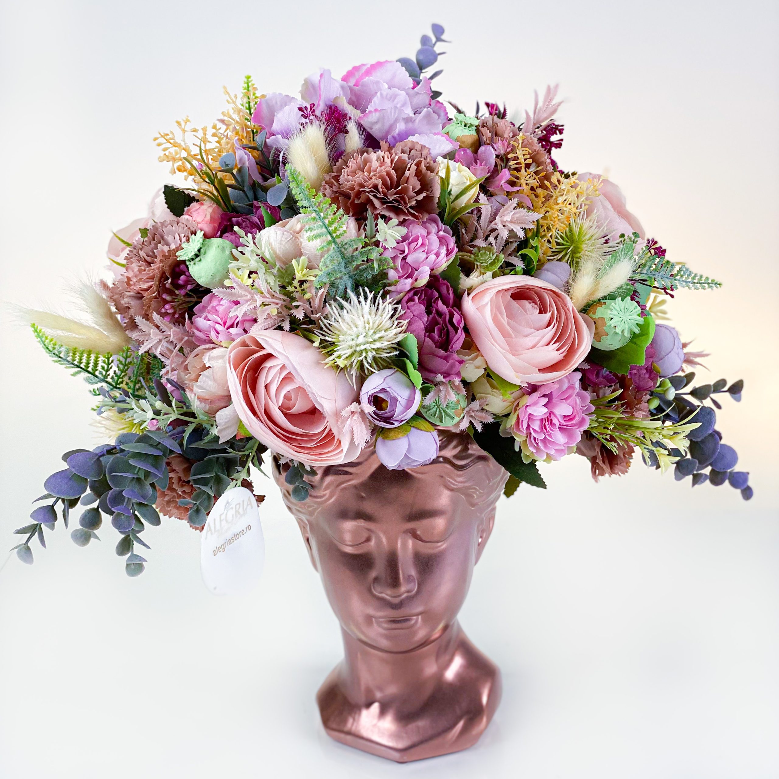 Cadou floral VENUS aranjament cu flori uscate si artificiale boheme theme in pastel rose gold alb si peach 1 scaled